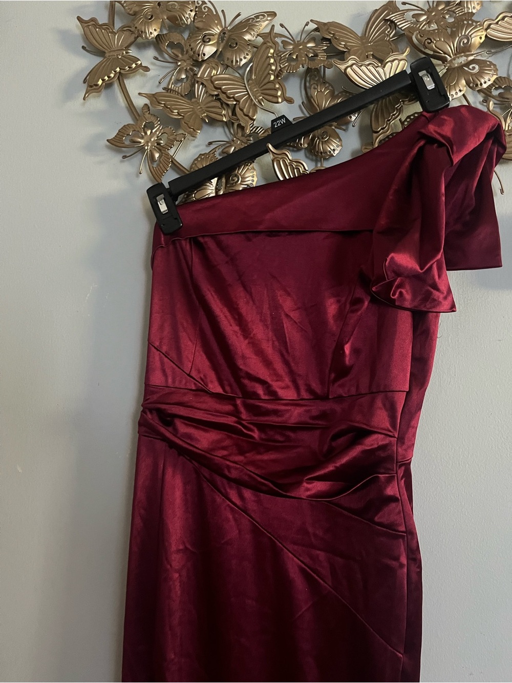 Honey and Rosie One-Shoulder Satin Dress in Burgundy